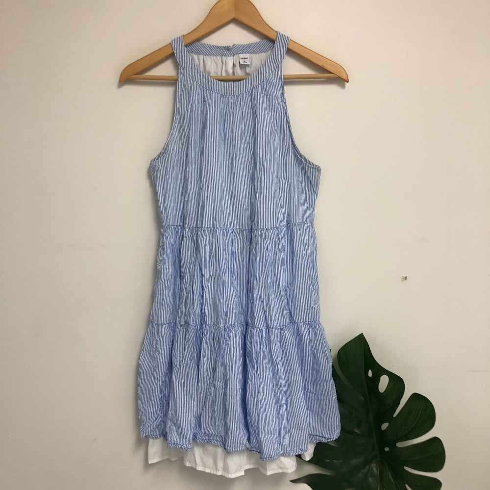 old navy swing tier blue stripe dress - Picture 2 of 7